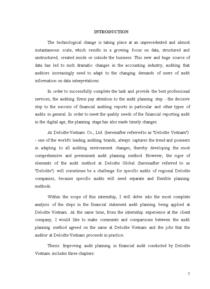 image for page Improving audit planning in financial audit conducted by deloitte vietnam 2020