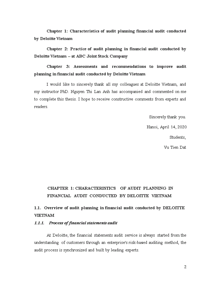 image for page Improving audit planning in financial audit conducted by deloitte vietnam 2020