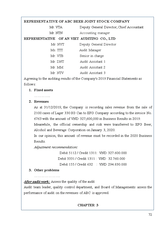 image for page Audit of revenues in financial audit conducted by an viet auditing limited company 2020