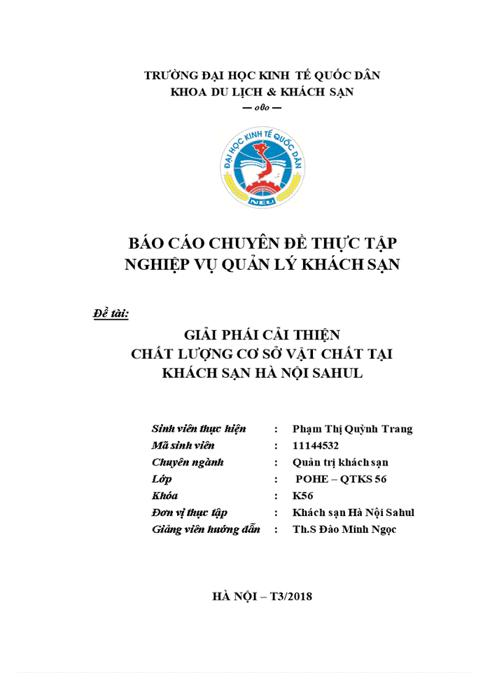 Giải phái cải thiện chất lượng cơ sở vật chất tại khách sạn hà nội sahul 2018
