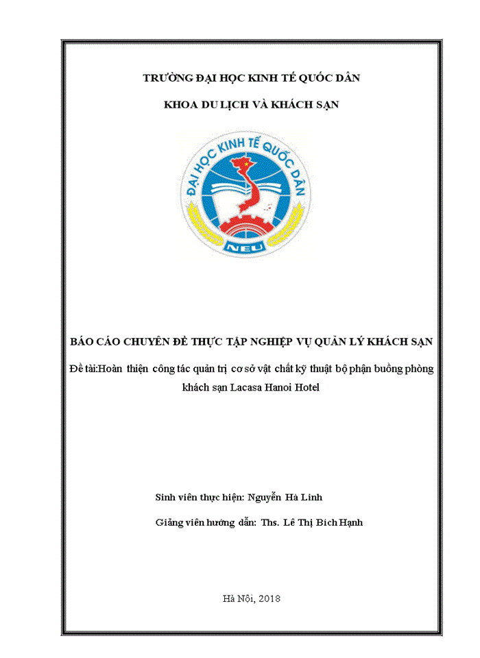 Hoàn thiện công tác quản trị cơ sở vật chất kỹ thuật bộ phận buồng phòng khách sạn Lacasa Hanoi Hotel 2018