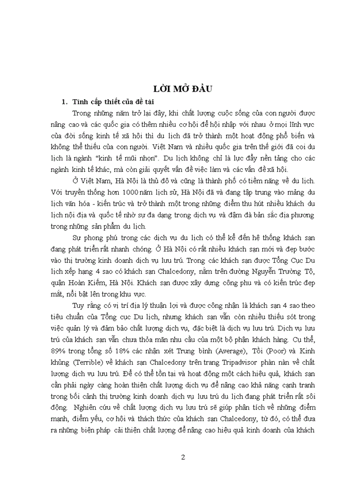 image for page Thực trạng và các giải pháp nhằm nâng cao chất lượng dịch vụ lưu trú tại khách sạn chalcedony  2018