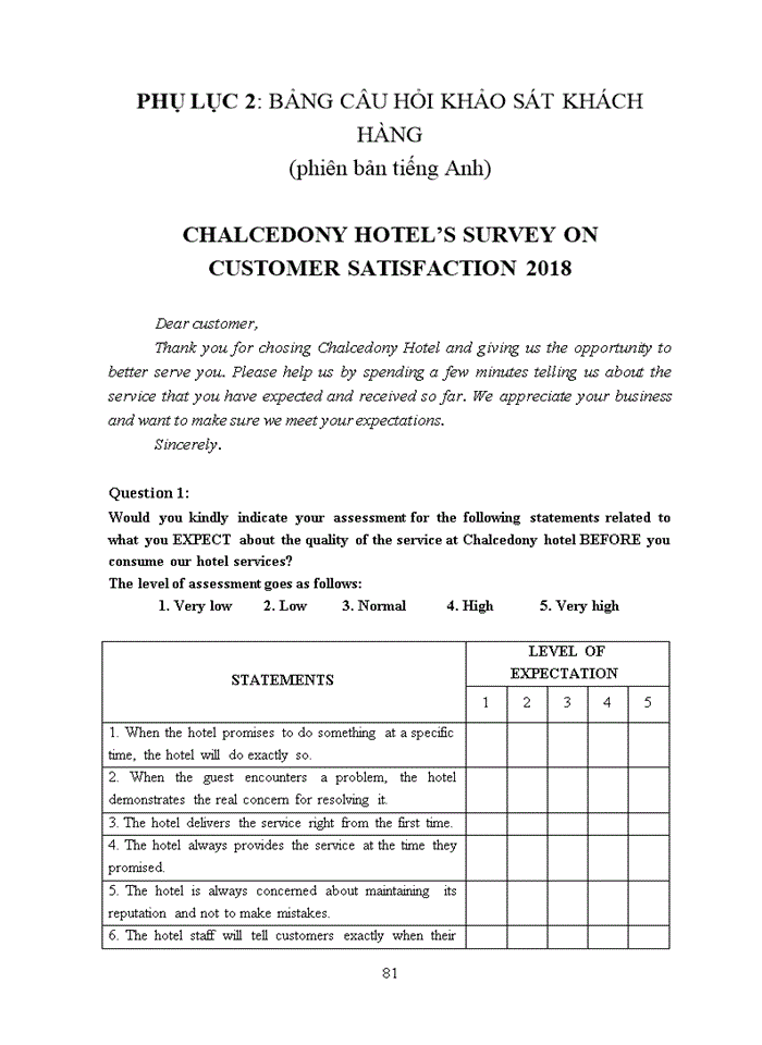 image for page Thực trạng và các giải pháp nhằm nâng cao chất lượng dịch vụ lưu trú tại khách sạn chalcedony  2018