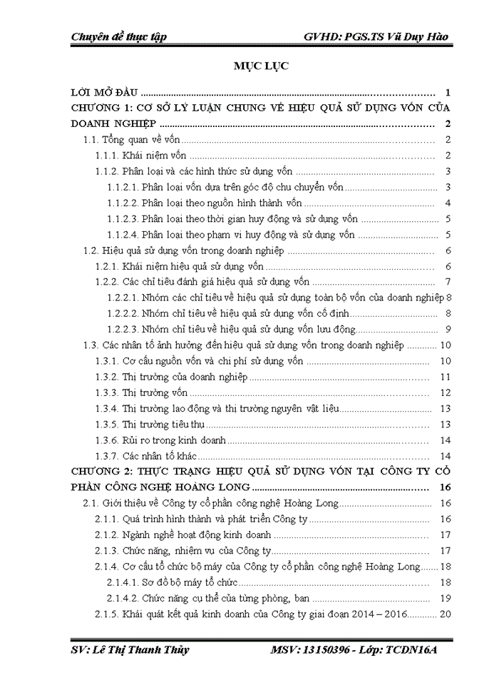 Nâng cao hiệu quả sử dụng vốn tại công ty cổ phần công nghệ hoàng long 2017
