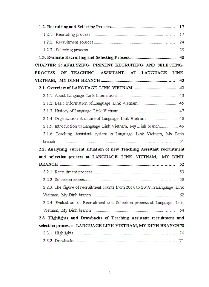 image for page Improving recruitment and selection process at language link vietnam, my dinh branch 2019