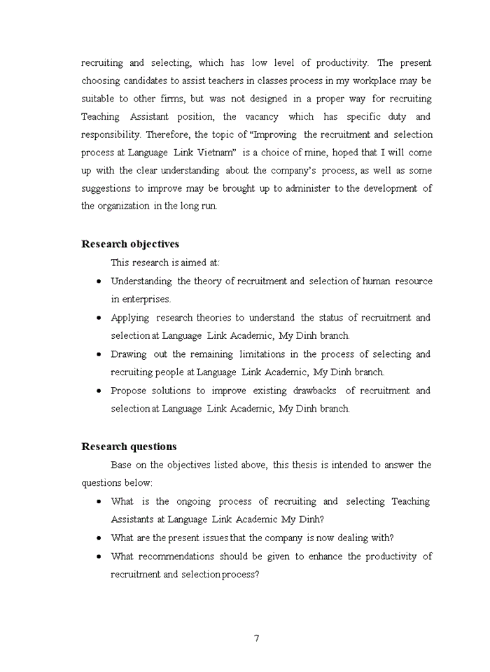 image for page Improving recruitment and selection process at language link vietnam, my dinh branch 2019