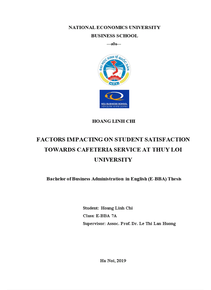 Factors impacting on student satisfaction towards cafeteria service at thuy loi university 2019