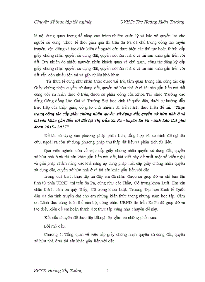 image for page Thực trạng công tác cấp giấy chứng nhận quyền sử dụng đất, quyền sở hữu nhà ở và tài sản khác gắn liền với đất tại Thị trấn Sa Pa - huyện Sa Pa - tỉnh Lào Cai giai đoạn 2015 - 2017