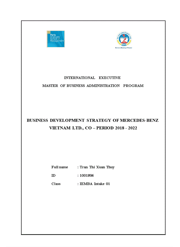 Business development strategy of mercedes-benz vietnam ltd., co –period 2018 - 2022