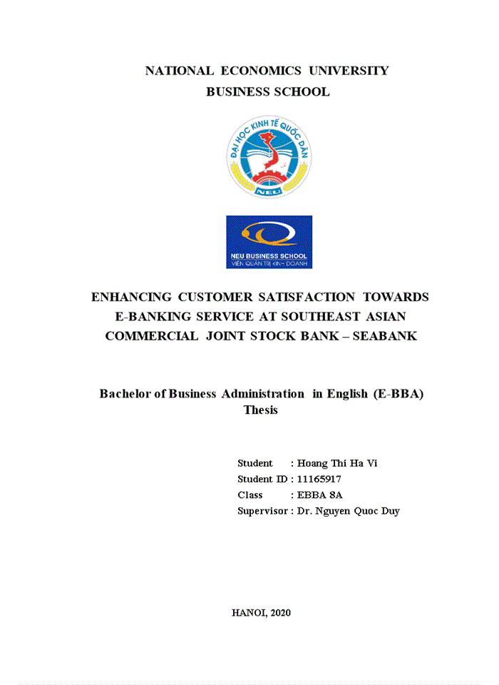 Enhancing customer satisfaction towards e-banking service at southeast asian commercial joint stock bank – seabank 2020