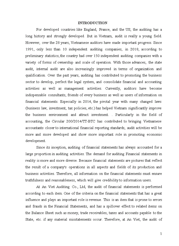 image for page Audit of revenues in financial audit conducted by an viet auditing limited company 2020