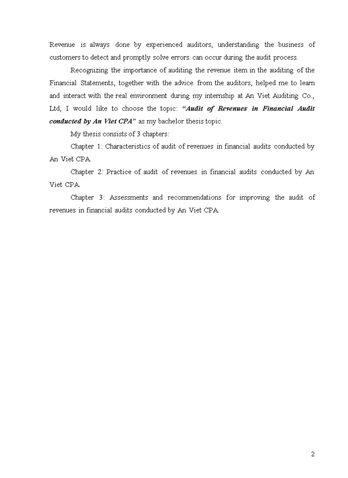 image for page Audit of revenues in financial audit conducted by an viet auditing limited company 2020