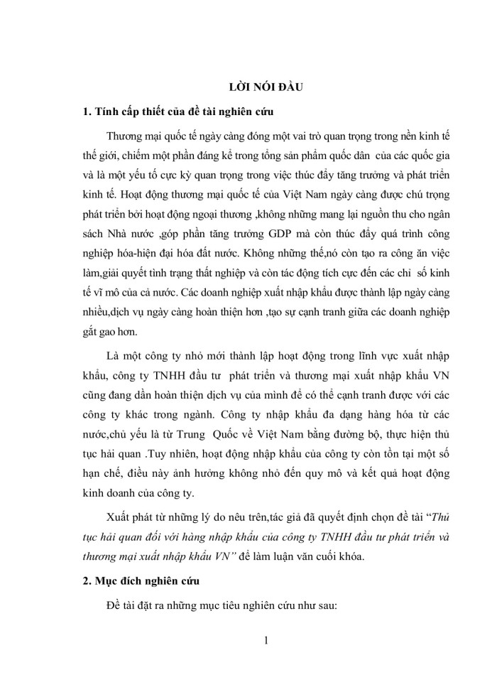 image for page Thủ tục hải quan đối với hàng nhập khẩu tại công ty TNHH đầu tư phát triển và thương mại xuất nhập khẩu VN