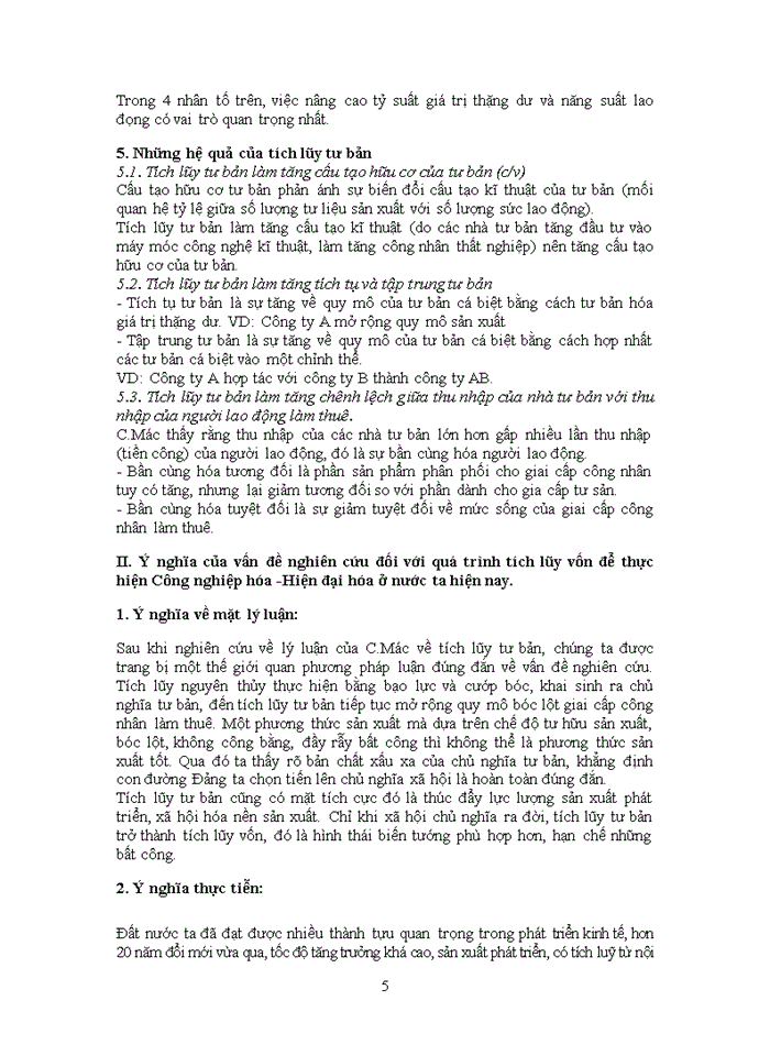 image for page Phân tích lý luận của C.Mác về tích lũy tư bản? Ý nghĩa của việc nghiên cứu lý luận này đối với quá trình tích lũy vốn để thực hiện Công nghiệp hóa -Hiện đại hóa ở nước ta hiện nay 2020