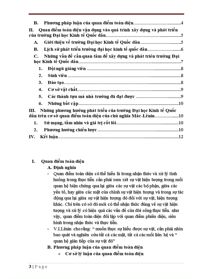 Quan điểm toàn diện và sự vận dụng vào quá trình xây dựng và phát triển trường Đại học Kinh tế Quốc dân