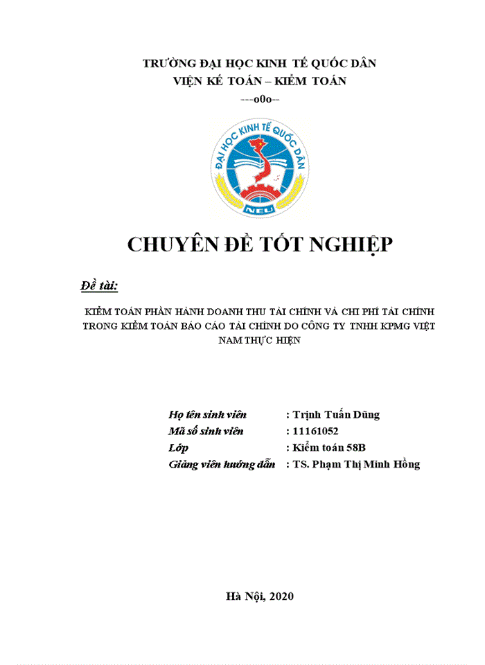 Kiểm toán phần hành doanh thu tài chính và chi phí tài chính trong kiểm toán báo cáo tài chính do công ty tnhh kpmg việt nam thực hiện 2020