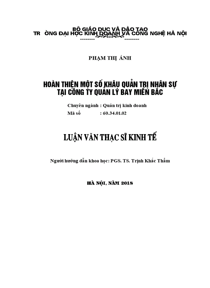 Hoàn thiện một số khâu quản trị nhân sự tại công ty quản lý bay miền bắc 2018