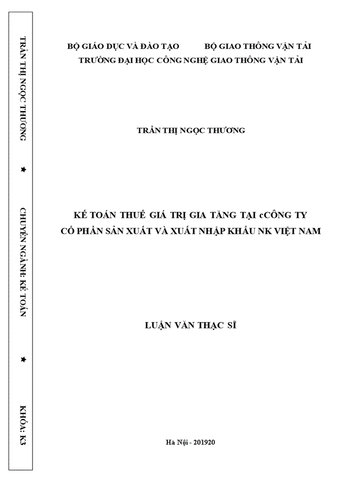 Kế toán thuế giá trị gia tăng tại công ty cổ phần sản xuất và xuất nhập khẩu nk việt nam 2020