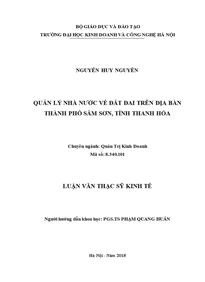 Quản lý nhà nước về đất đai trên địa bàn thành phố sầm sơn, tỉnh thanh hóa 2018