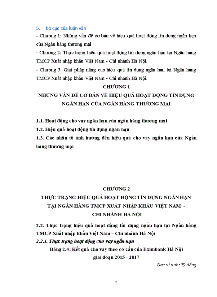 Nâng cao hiệu quả hoạt động tín dụng ngắn hạn tại ngân hàng tmcp xuất nhập khẩu việt nam - chi nhánh hà nội 2018