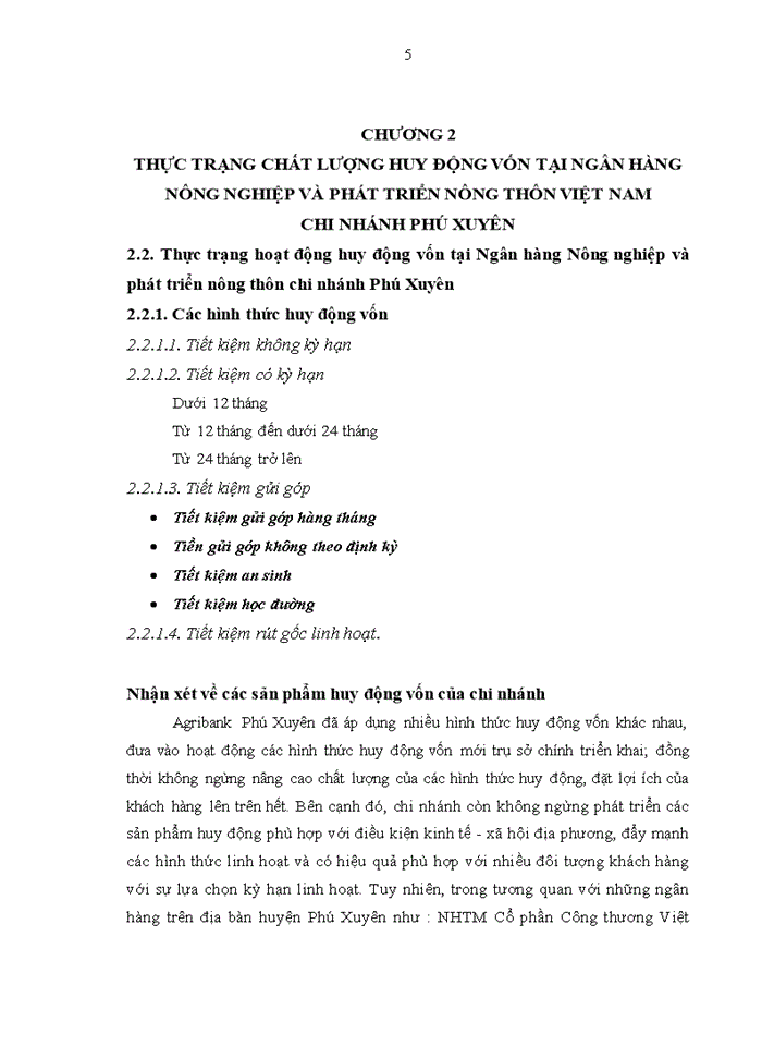 Nâng cao chất lượng huy động vốn tại ngân hàng nông nghiệp và phát triển nông thôn việt nam chi nhánh phú xuyên 2018