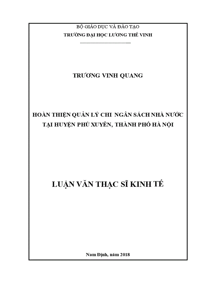 Hoàn thiện quản lý chi  ngân sách nhà nước tại huyện phú xuyên, thành phố hà nội 2018