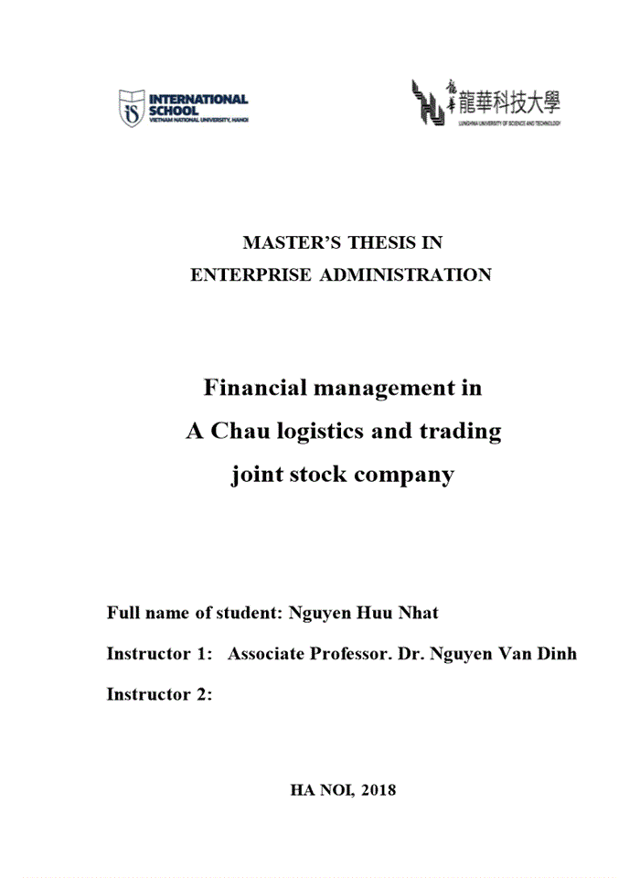 Financial management in A Chau logistics and trading joint stock company