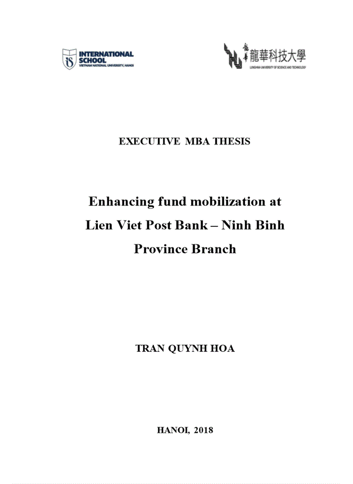 Enhancing fund mobilization at Lien Viet Post Bank – Ninh Binh Province Branch 2018