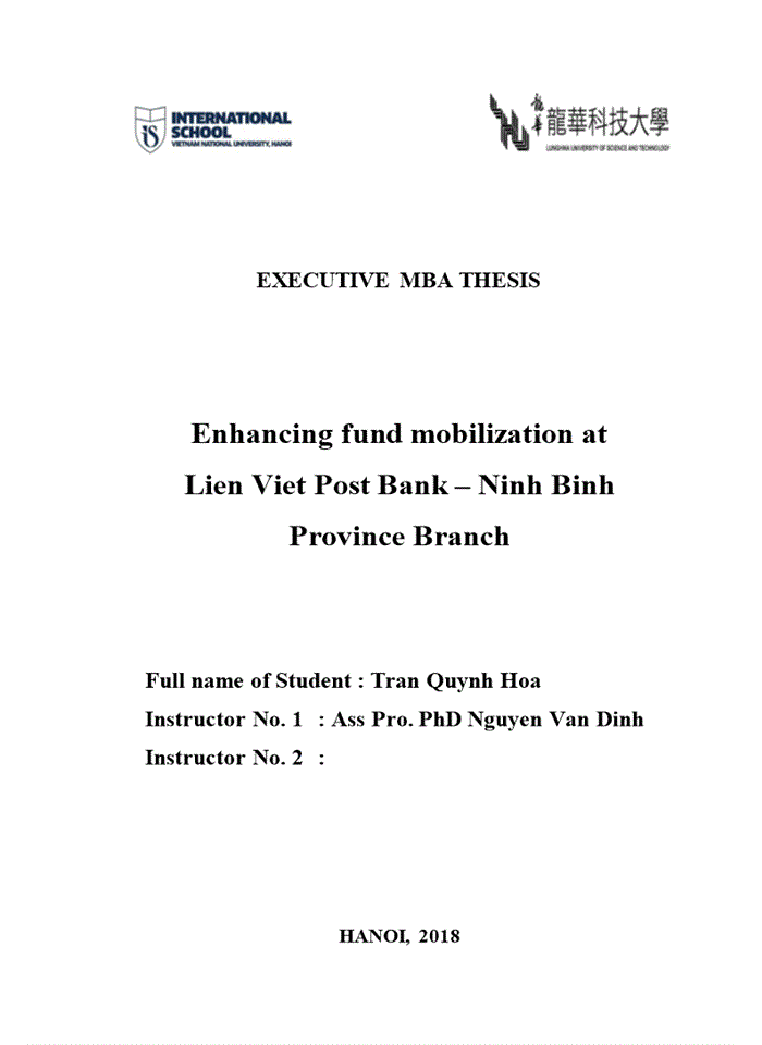 Enhancing fund mobilization at Lien Viet Post Bank – Ninh Binh Province Branch 2018