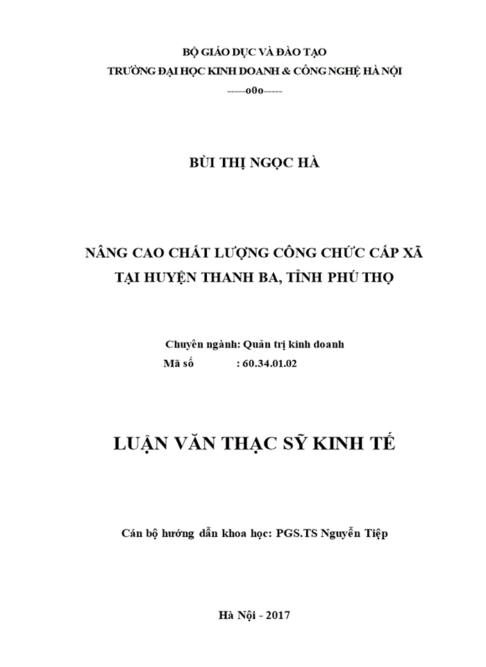 Nâng cao chất lượng công chức cấp xã tại huyện thanh ba, tỉnh phú thọ 2017