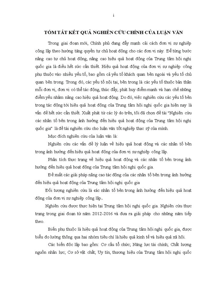 image for page Nghiên cứu các nhân tố bên trong ảnh hưởng đến hiệu quả hoạt động của trung tâm hội nghị quốc gia 2017