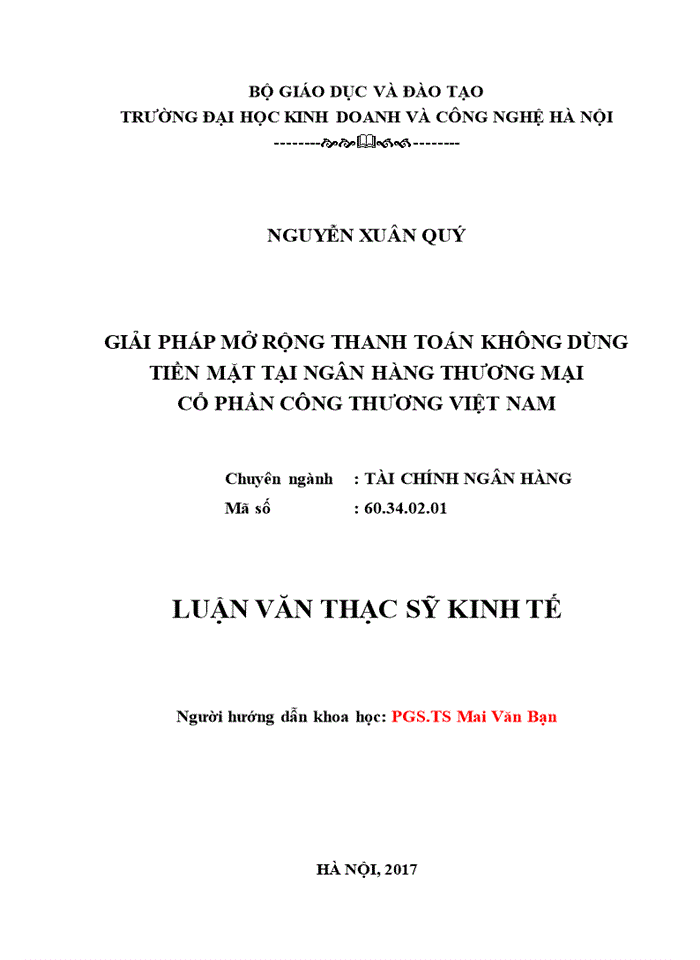 image for page Giải pháp mở rộng thanh toán không dùng tiền mặt tại ngân hàng thương mại cổ phần công thương việt nam 2017