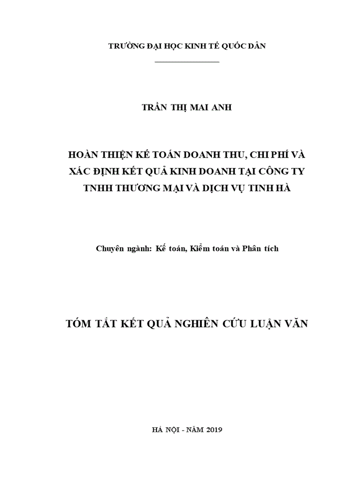 image for page Hoàn thiện kế toán doanh thu, chi phí và xác định kết quả kinh doanh tại công ty tnhh thương mại và dịch vụ tinh hà 2019