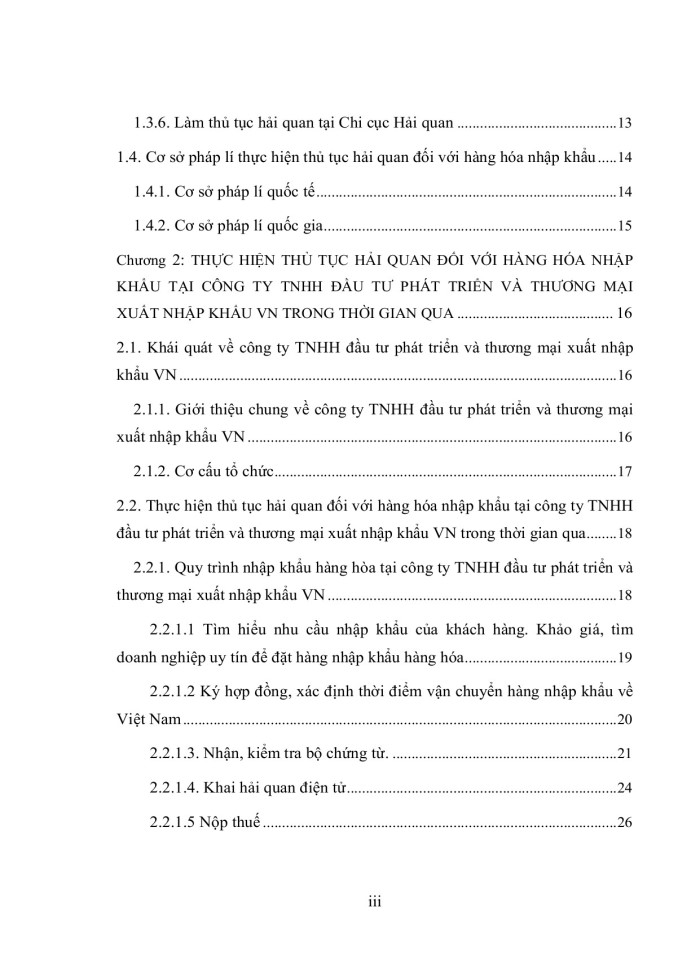 Thủ tục hải quan đối với hàng nhập khẩu tại công ty TNHH đầu tư phát triển và thương mại xuất khẩu Việt Nam