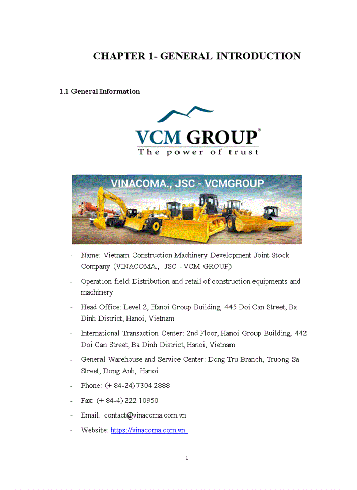 Vietnam Construction Machinery Development Joint Stock Company (VINACOMA., JSC - VCM GROUP)