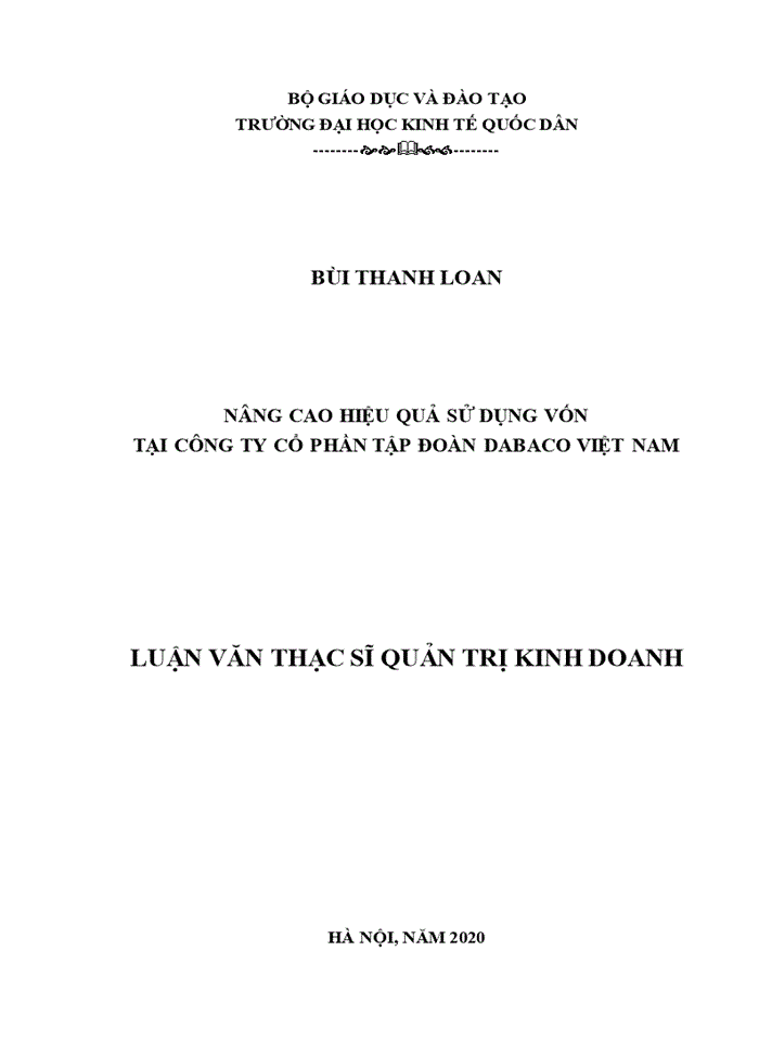 Nâng cao hiệu quả sử dụng vốn tại công ty cổ phần tập đoàn dabaco việt nam 2020