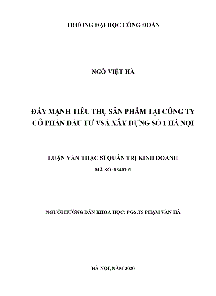 Đẩy mạnh tiêu thụ sản phẩm tại công ty cô phần đầu tư và xây dựng số 1 hà nội 2020