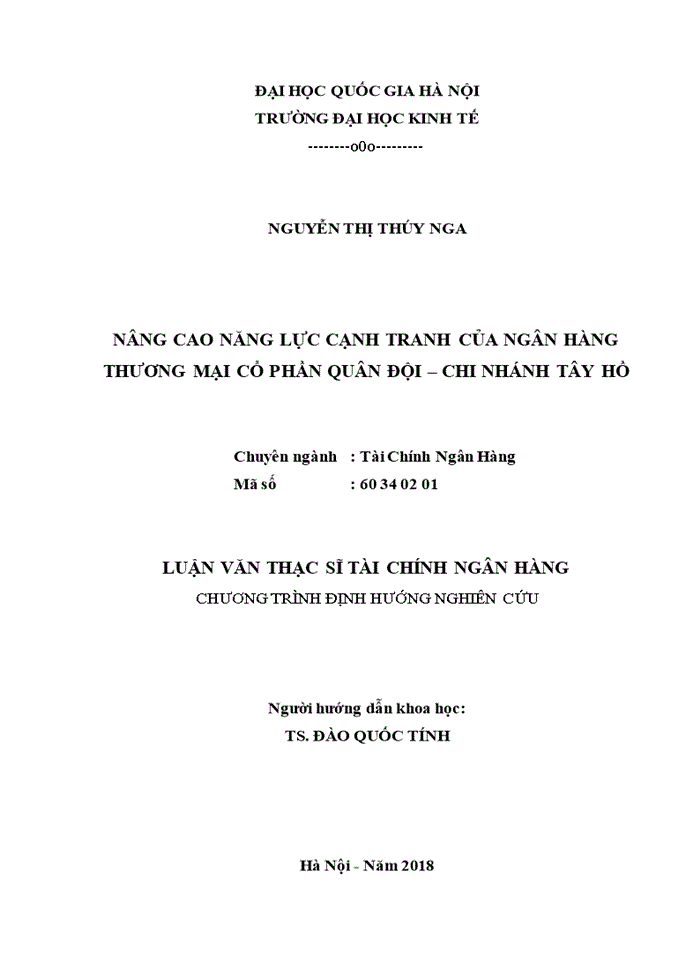 Nâng cao năng lực cạnh tranh của ngân hàng thương mại cổ phần quân đội – chi nhánh tây hồ 2018