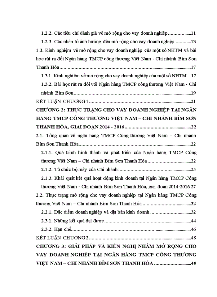 Giải pháp mở rộng cho vay doanh nghiệp tại ngân hàng thương mại cổ phần công thương việt nam - chi nhánh bỉm sơn thanh hóa 2017