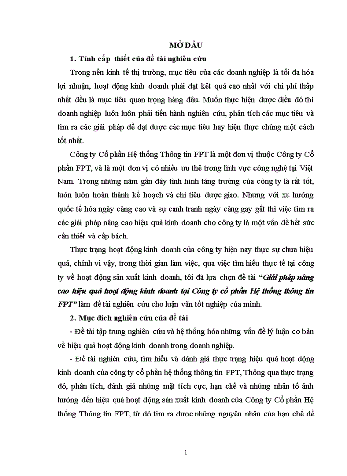 Giải pháp nâng cao hiệu quả hoạt động kinh doanh tại công ty cổ phần hệ thống thông tin fpt 2018