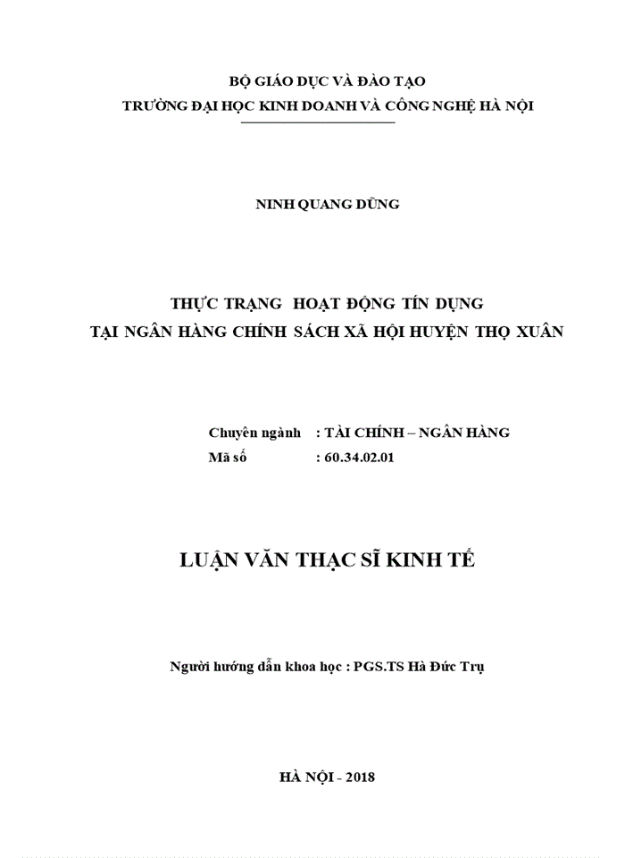 Thực trạng  hoạt động tín dụng tại ngân hàng chính sách xã hội huyện thọ xuân