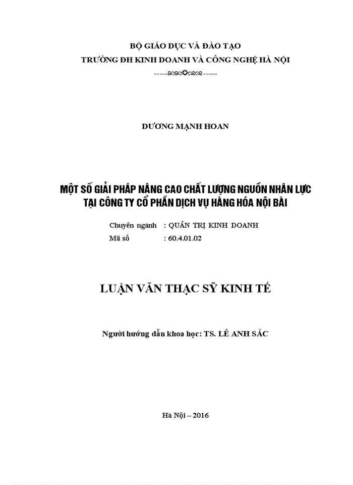 Một số giải pháp nâng cao chất lượng nguồn nhân lực tại công ty cổ phần dịch vụ hàng hóa nội bài 2016