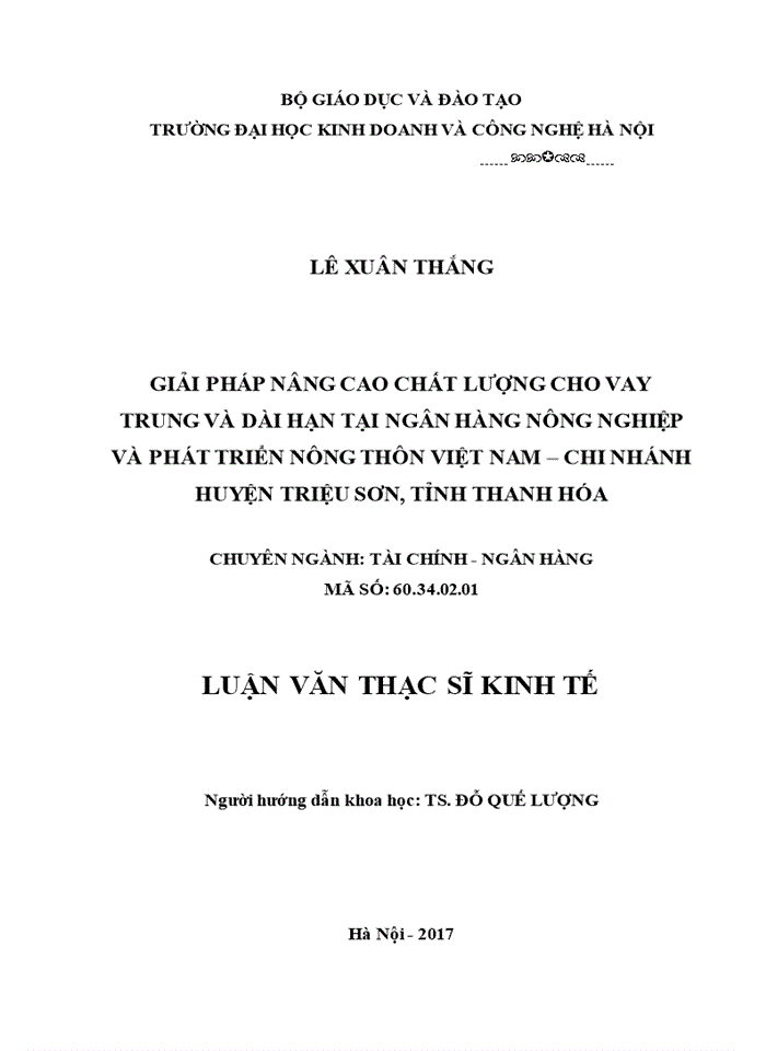 image for page Giải pháp nâng cao chất lượng cho vay trung và dài hạn tại ngân hàng nông nghiệp và phát triển nông thôn việt nam – chi nhánh huyện triệu sơn, tỉnh thanh hóa 2017