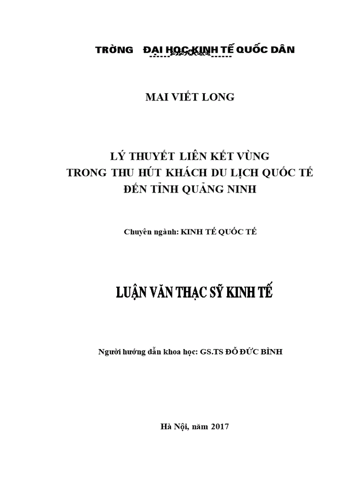 Lý thuyết liên kết vùng trong thu hút khách du lịch quốc tế đến quảng ninh 2017