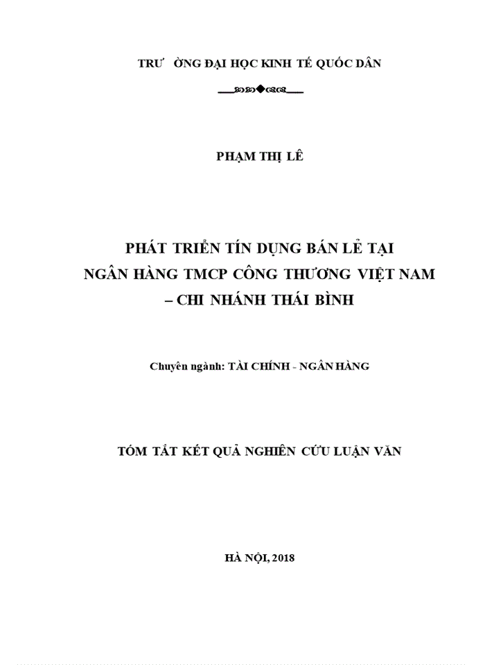 image for page Phát triển tín dụng bán lẻ tại ngân hàng tmcp công thương việt nam – chi nhánh thái bình 2018