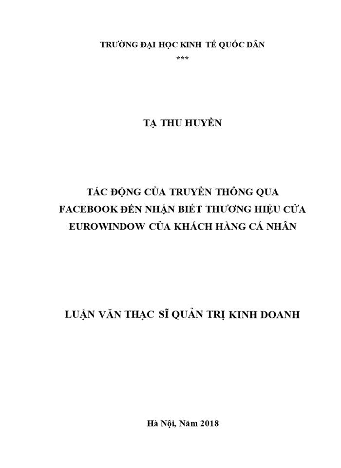 image for page Tác động của truyền thông qua facebook đến nhận biết thương hiệu cửa eurowindow của khách hàng cá nhân 2018