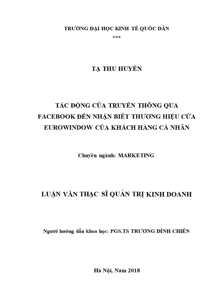 image for page Tác động của truyền thông qua facebook đến nhận biết thương hiệu cửa eurowindow của khách hàng cá nhân 2018