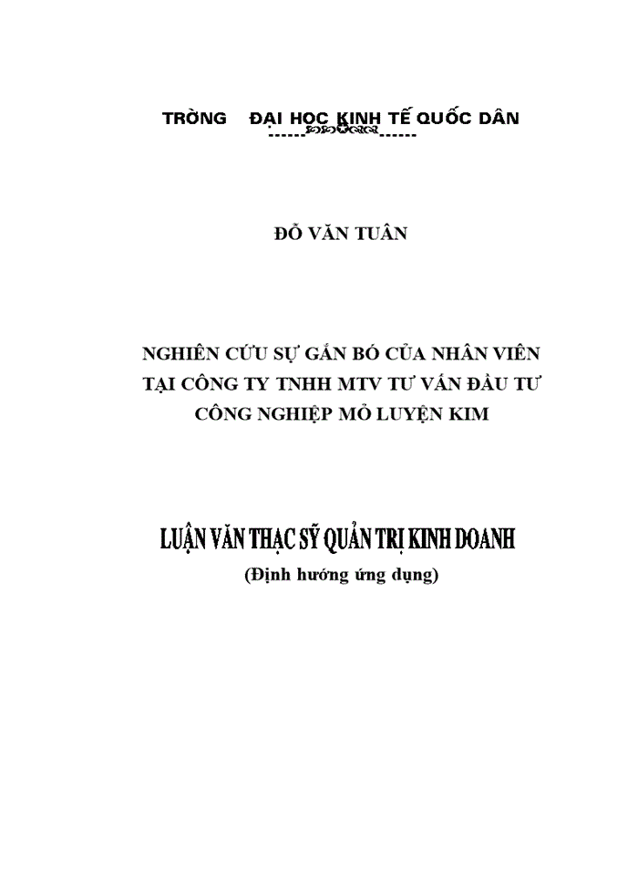 Nghiên cứu sự gắn bó của nhân viên tại công ty tnhh mtv tư vấn đầu tư công nghiệp mỏ luyện kim 2017