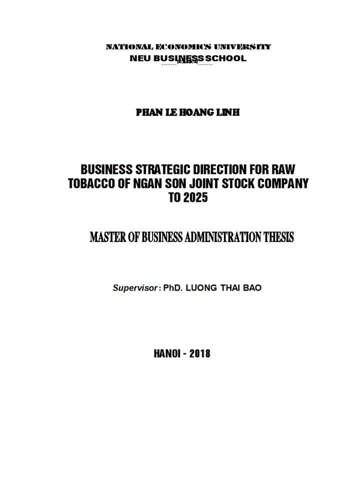 Business strategic direction for raw tobacco of Ngan Son Joint Stock Company to 2025