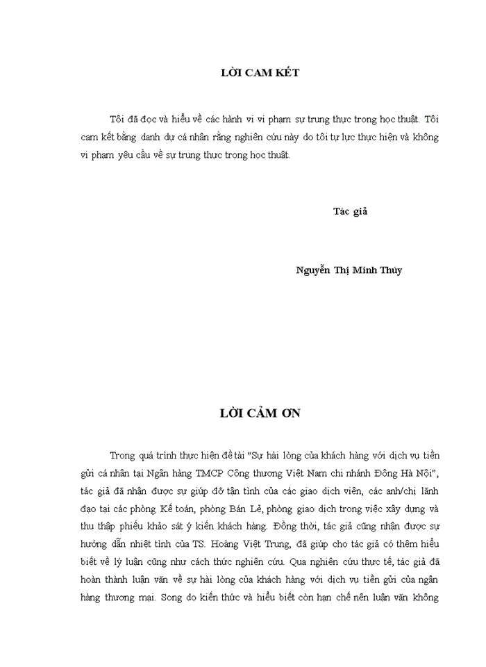 Sự hài lòng của khách hàng đối với dịch vụ tiền gửi cá nhân của ngân hàng tmcp công thương việt nam – chi nhánh đông hà nội